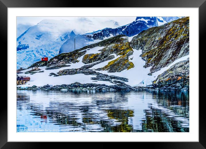 Snowing Argentine Station Paradise Harbor Antarctica Framed Mounted Print by William Perry
