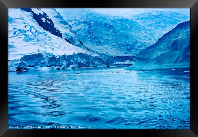 Blue Glacier Snow Mountains Paradise Bay Antarctica Framed Print by William Perry