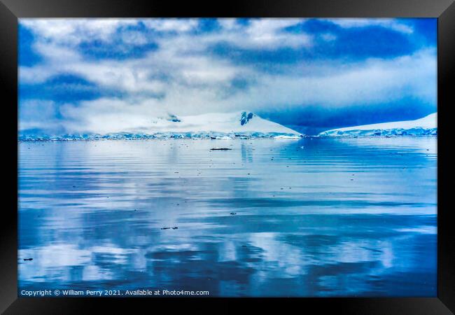 Blue Glacier Snow Mountains Paradise Bay Skintorp Cove Antarctic Framed Print by William Perry