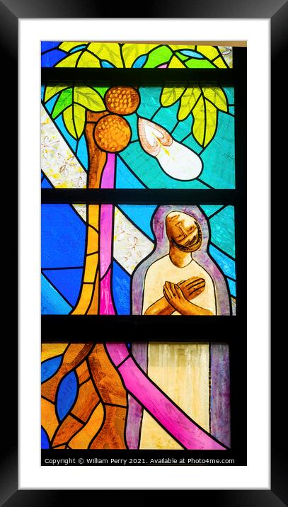 Colorful Doubting St Thomas Stained Glass Basilica Notre Dame Ca Framed Mounted Print by William Perry