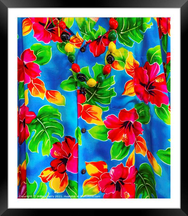 Colorful Hawaiian Red Hibiscus Blue Shirt Maui Hawaii Framed Mounted Print by William Perry