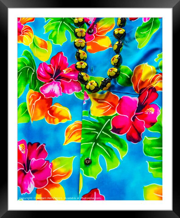 Colorful Hawaiian Red Hibiscus Blue Shirt Maui Hawaii Framed Mounted Print by William Perry