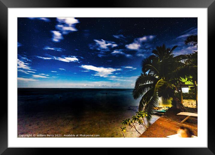 Colorful Blue Starry Night Pacific Ocean Moorea Tahiti Framed Mounted Print by William Perry