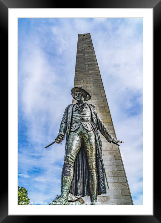 Prescott Statue Bunker Hill Monument Boston Massachusetts Framed Mounted Print by William Perry