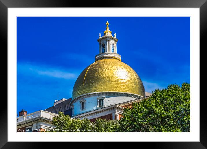 Golden Dome State Legislature House Boston Massachusetts Framed Mounted Print by William Perry