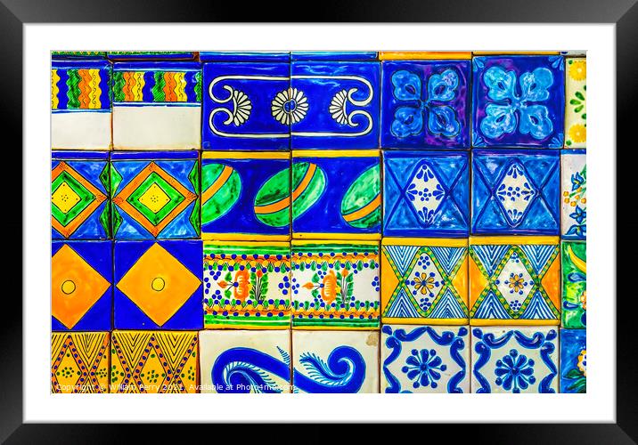 Colorful Talavera Ceramic Tiles Native Decorations Puebla Mexico Framed Mounted Print by William Perry
