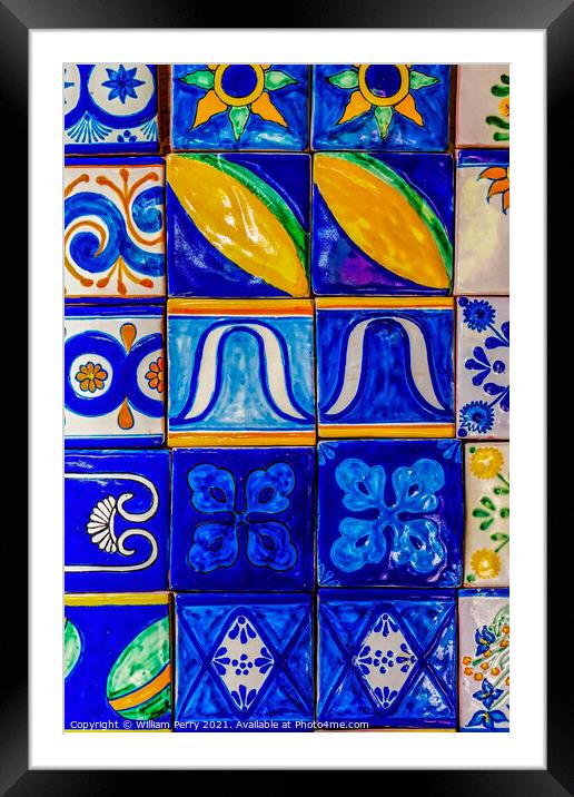 Colorful Talavera Ceramic Tiles Native Decorations Puebla Mexico Framed Mounted Print by William Perry