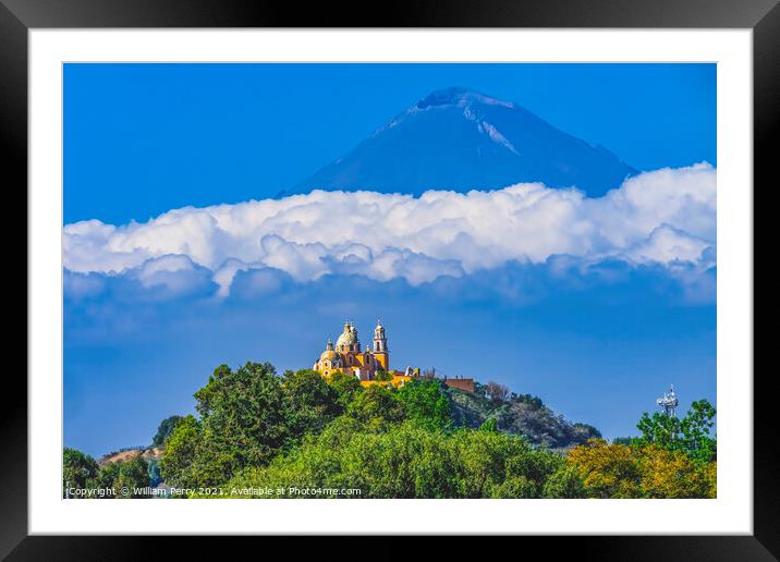 Colorful Yellow Our Lady of Remedies Church Volcano Popocatepetl Framed Mounted Print by William Perry