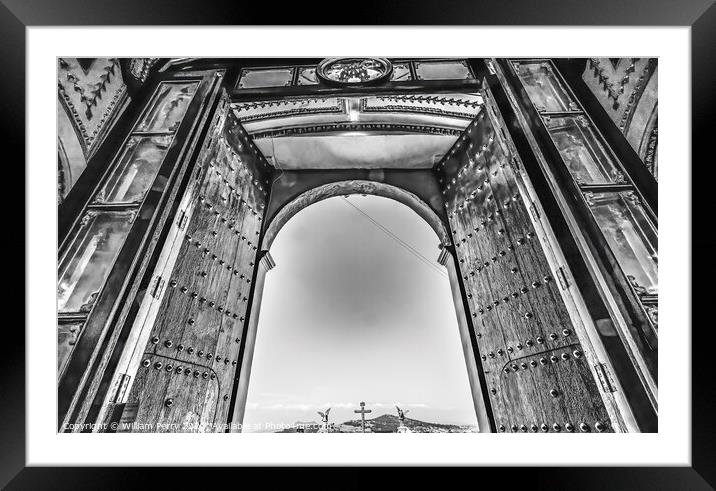 Black White Door Our Lady of Remedies Church Cholula Mexico Framed Mounted Print by William Perry