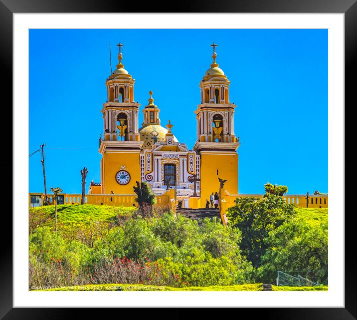 Colorful Yellow Our Lady of Remedies Church Cholula Mexico Framed Mounted Print by William Perry