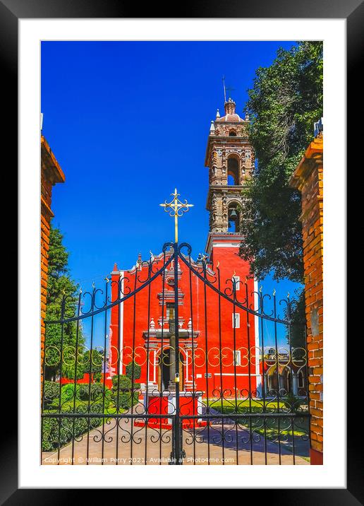 Colorful Red San Pedro Church Cholula Mexico Framed Mounted Print by William Perry