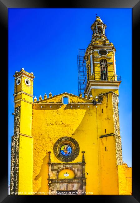 Colorful Yellow San Gabriel Church Cholula Mexico Framed Print by William Perry