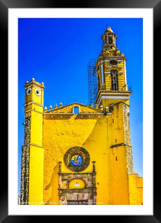 Colorful Yellow San Gabriel Church Cholula Mexico Framed Mounted Print by William Perry