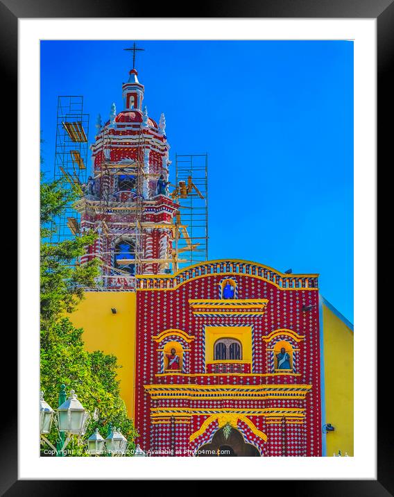 Colorful Red Yellow Church Santa Maria Tonantzinta Cholula Mexic Framed Mounted Print by William Perry