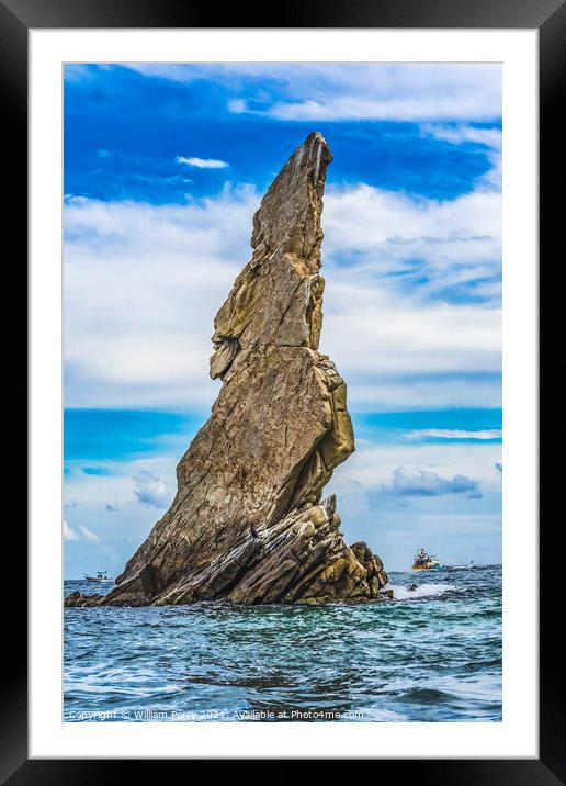 Tall Rock Formation Water Cabo San Lucas Mexico Framed Mounted Print by William Perry