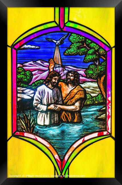 Jesus Baptism Stained Glass Mission San Jose del Cabo Mexico Framed Print by William Perry