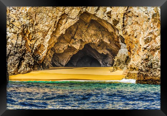 Rock Cave Beach Near The Arch Cabo San Lucas Mexico Framed Print by William Perry