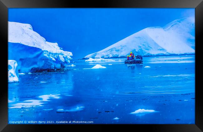 Snowing Boat Snow Mountains Paradise Bay Skintorp Cove Antarctic Framed Print by William Perry