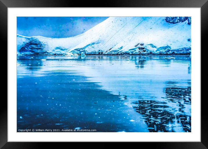 Snowing Snow Mountains Paradise Bay Skintorp Cove Antarctica Framed Mounted Print by William Perry