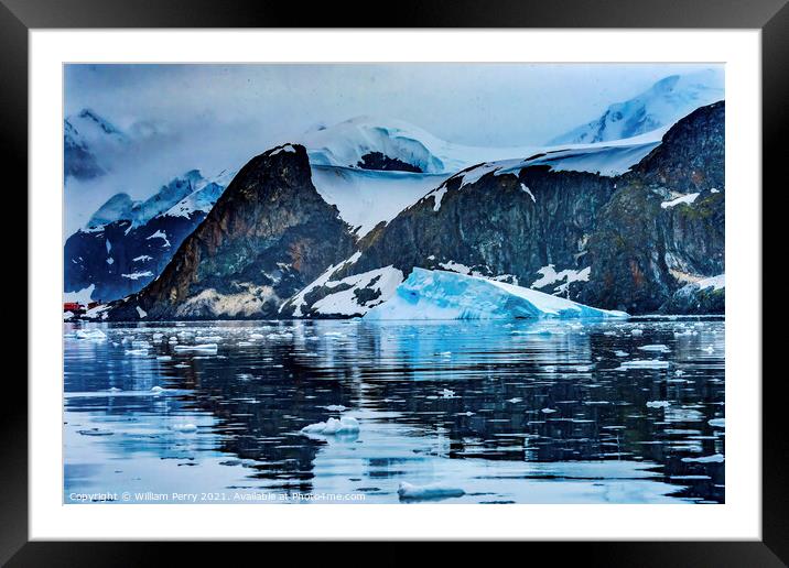 Snowing Argentine Station Paradise Harbor Antarctica Framed Mounted Print by William Perry