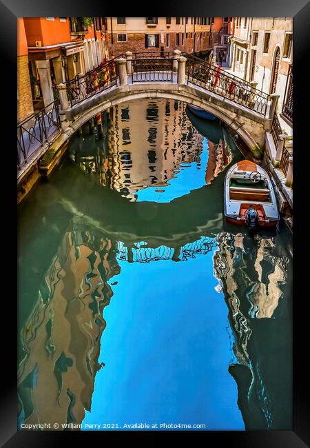 Colorful Small Canal Bridge Venice Italy Framed Print by William Perry
