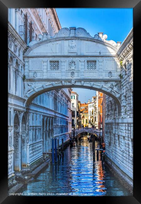 Bridge of Sighs Small Colorful Canal Venice Italy Framed Print by William Perry
