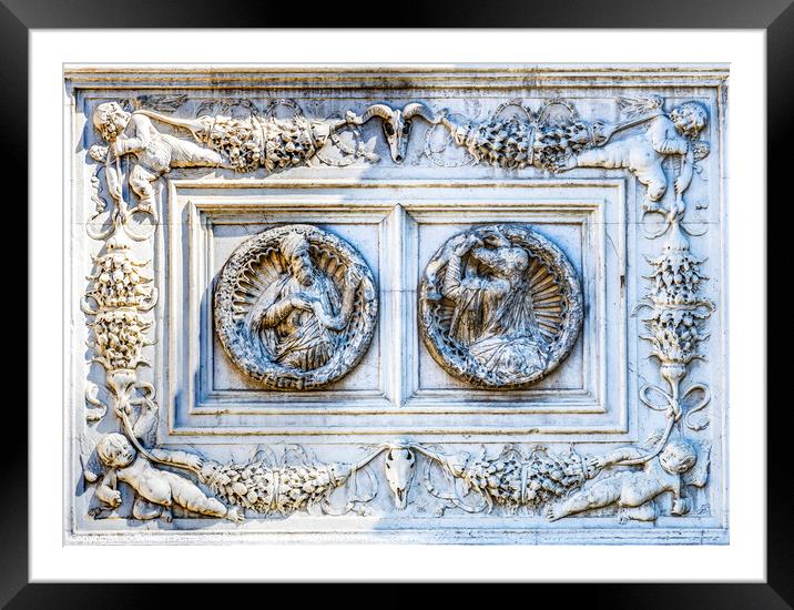 Street Stone Statue Facade Neighborhoods Venice Italy  Framed Mounted Print by William Perry