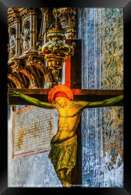 Christ Crucifixion Painting Frari Church Venice Italy Framed Print by William Perry