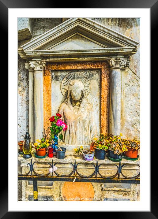 Mary Statue Street Shrine Neighborhoods Venice Italy  Framed Mounted Print by William Perry