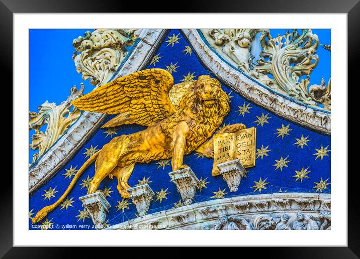 Winged Lion Venetian Symbol Saint Mark's Square Venice Italy Framed Mounted Print by William Perry