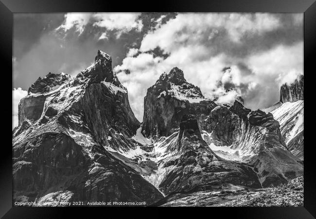 Black White Paine Horns Torres del Paine National Park Chile Framed Print by William Perry