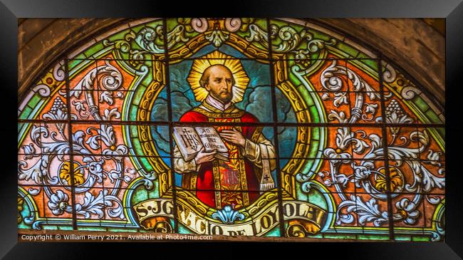 Saint Loyola Stained Glass Metropolitan Cathedral Basilica Santi Framed Print by William Perry