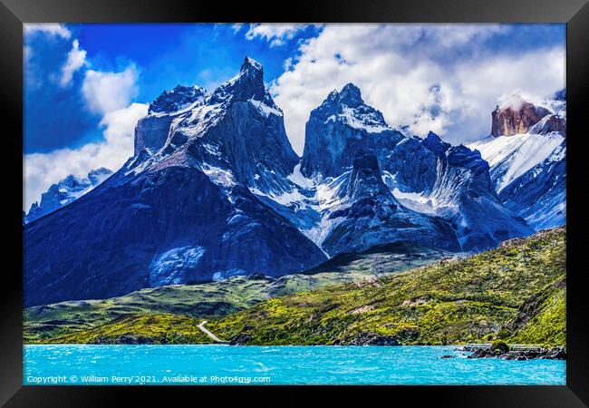 Pehoe Lake Paine Horns Torres del Paine National Park Chile Framed Print by William Perry