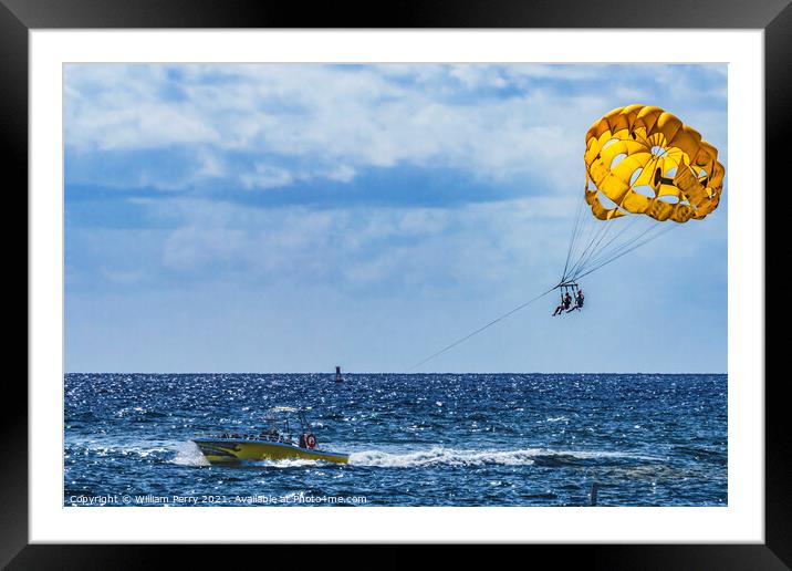 Motorboat Parasailing Blue Ocean Fort Lauderdale Florida Framed Mounted Print by William Perry