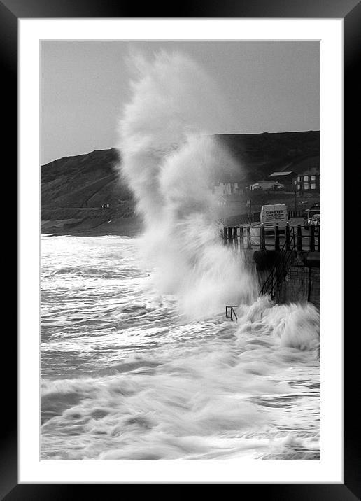 Sea Wall Wave Crash Framed Mounted Print by Wayne Molyneux