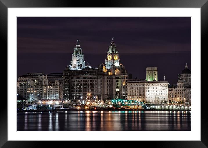 Liverpool Skyline at Night Framed Mounted Print by Wayne Molyneux