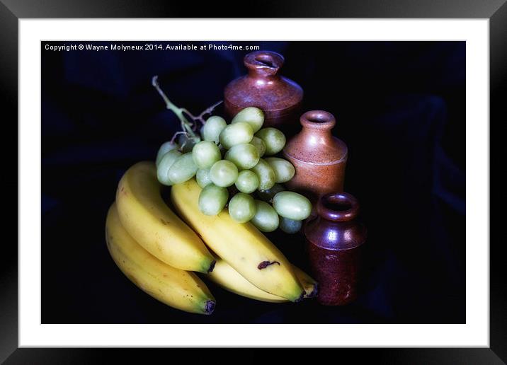 Stone Bottles & Fruit Framed Mounted Print by Wayne Molyneux