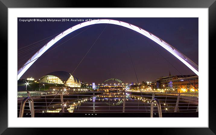 River Tyne Nightscape Framed Mounted Print by Wayne Molyneux