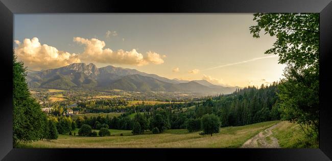 Inspiring panoramic view of giewont Mountain, Landscape Panorama, Beautiful sunrise in summer Tatras in Zakopane, Poland Framed Print by Arpan Bhatia