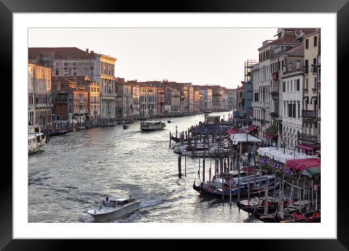 Venice, Italy  Wide angle view of famous Canal Grande. Colorful spring view from Rialto Bridge, Picturesque morning seascape of Adriatic Sea. Traveling concept background Framed Mounted Print by Arpan Bhatia