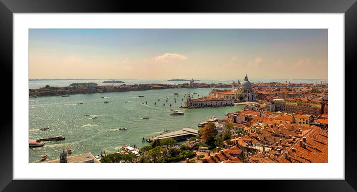 Aerial panorama view of Basilica of Santa Maria della Salute against dramatic sky during day time, located at Punta della Dogana between the Grand Canal and the Giudecca Canal, in Venice, Italy Framed Mounted Print by Arpan Bhatia