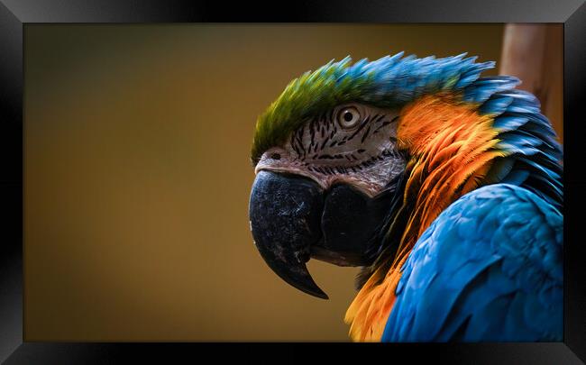 Close up headshot of the blue-and-yellow macaw, also known as the blue-and-gold macaw, is a large South American parrot, scientific name Ara ararauna Framed Print by Arpan Bhatia