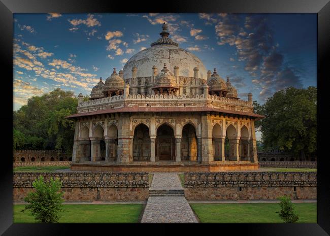 Islamic architecture tomb in Lodhi garden against  Framed Print by Arpan Bhatia