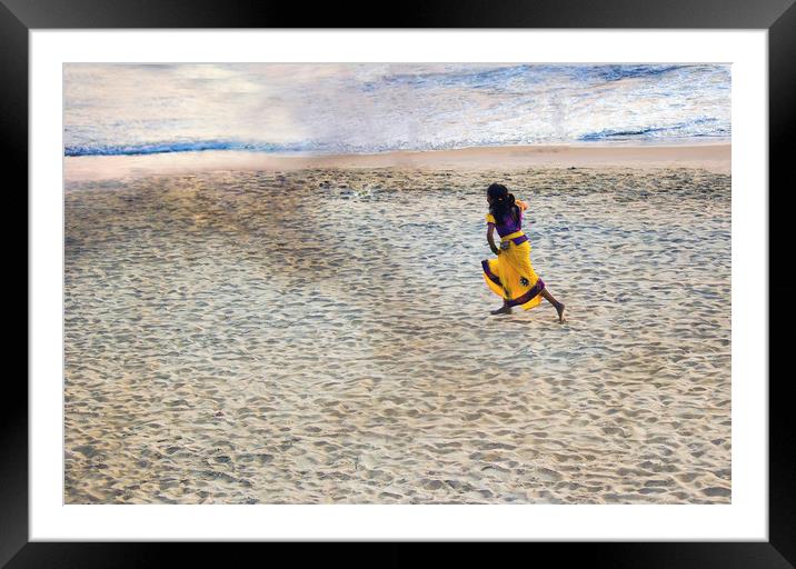 A small girl in a traditional Indian yellow dress  Framed Mounted Print by Arpan Bhatia