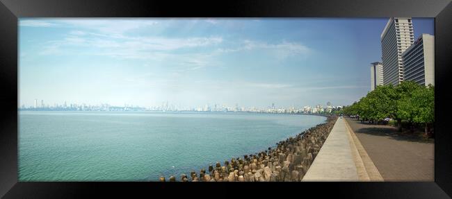 Panoramic shot of modern building by the seacoast of mumbai, India Framed Print by Arpan Bhatia