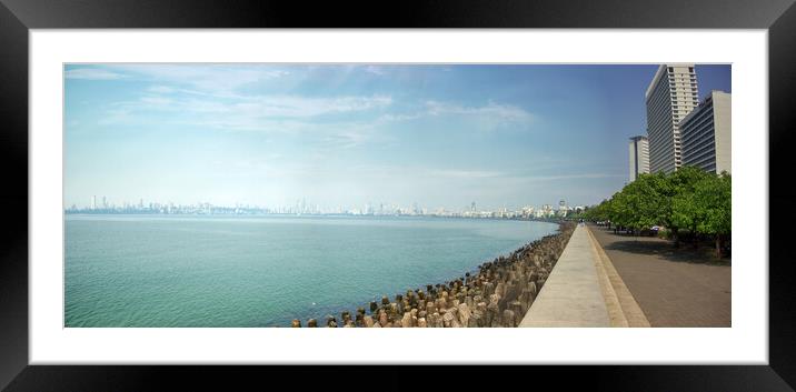 Panoramic shot of modern building by the seacoast of mumbai, India Framed Mounted Print by Arpan Bhatia