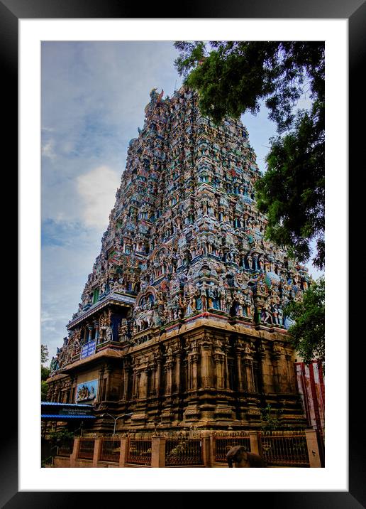 Madurai, South India - November 02, 2018: One of the hindu religious temple amongst many in Meenakshi temple against blue sky Framed Mounted Print by Arpan Bhatia