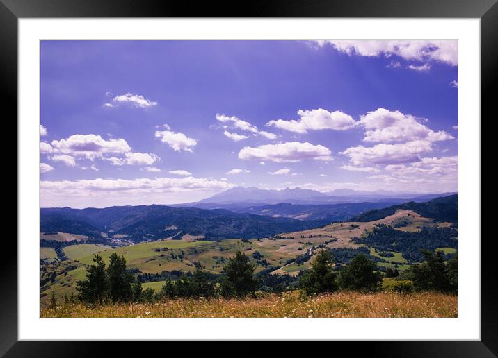 Bielsko Biala, South Poland: Wide angle view of Polish mountains from south in summer against dramatic clouds. Beskidy mountains in Silesia near slovakia border. Framed Mounted Print by Arpan Bhatia