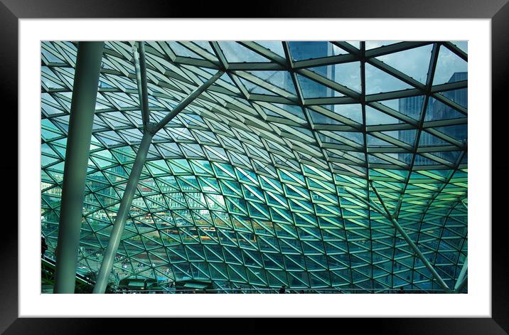 Abstract shot of the Glass pattern roof of Zlote Tarasy - Golden Terraces shopping centre in Warsaw located in Poland - Central Europe Framed Mounted Print by Arpan Bhatia