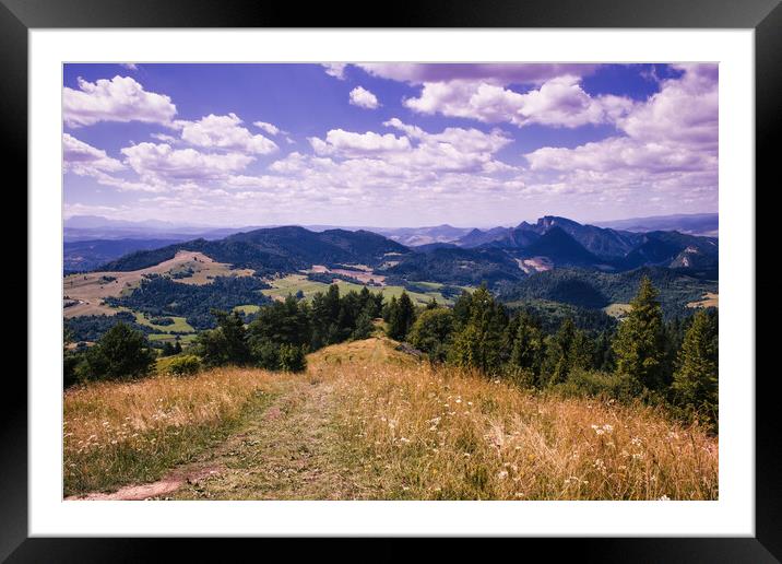 Bielsko Biala, South Poland: Wide angle view of Polish mountains from south in summer against dramatic clouds. Beskidy mountains in Silesia near slovakia border. Framed Mounted Print by Arpan Bhatia